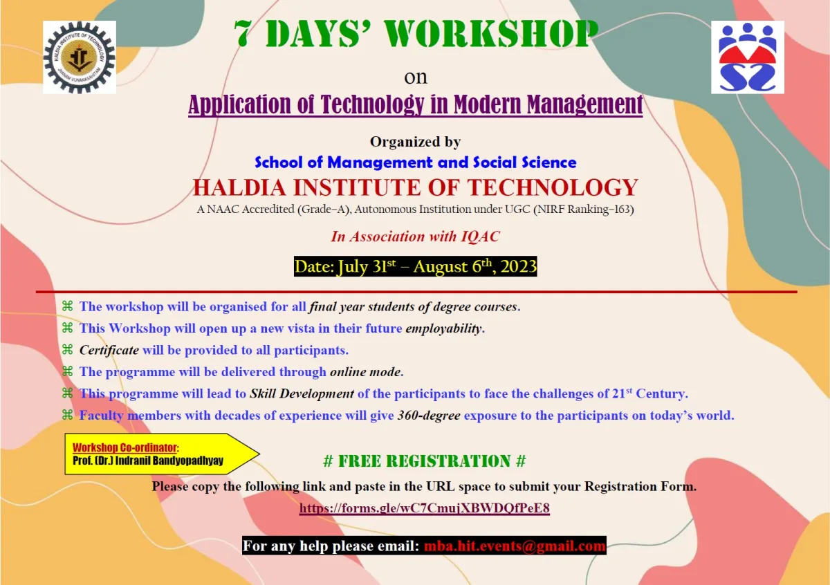 7 Days’ Workshop on ‘Application of Technology in Modern Management’