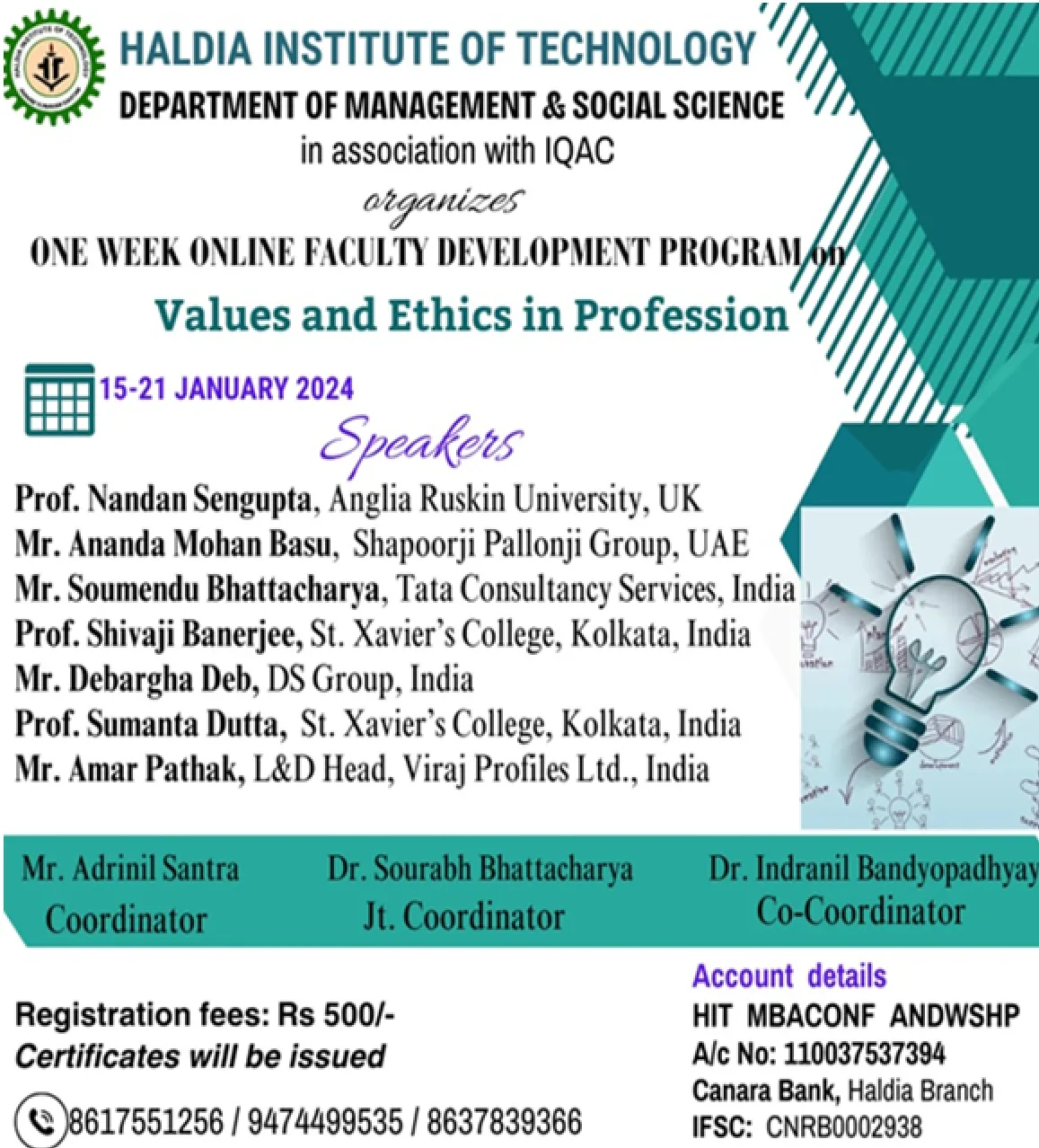One Week Online Faculty Development Program based on ‘Values & Ethics in Profession’