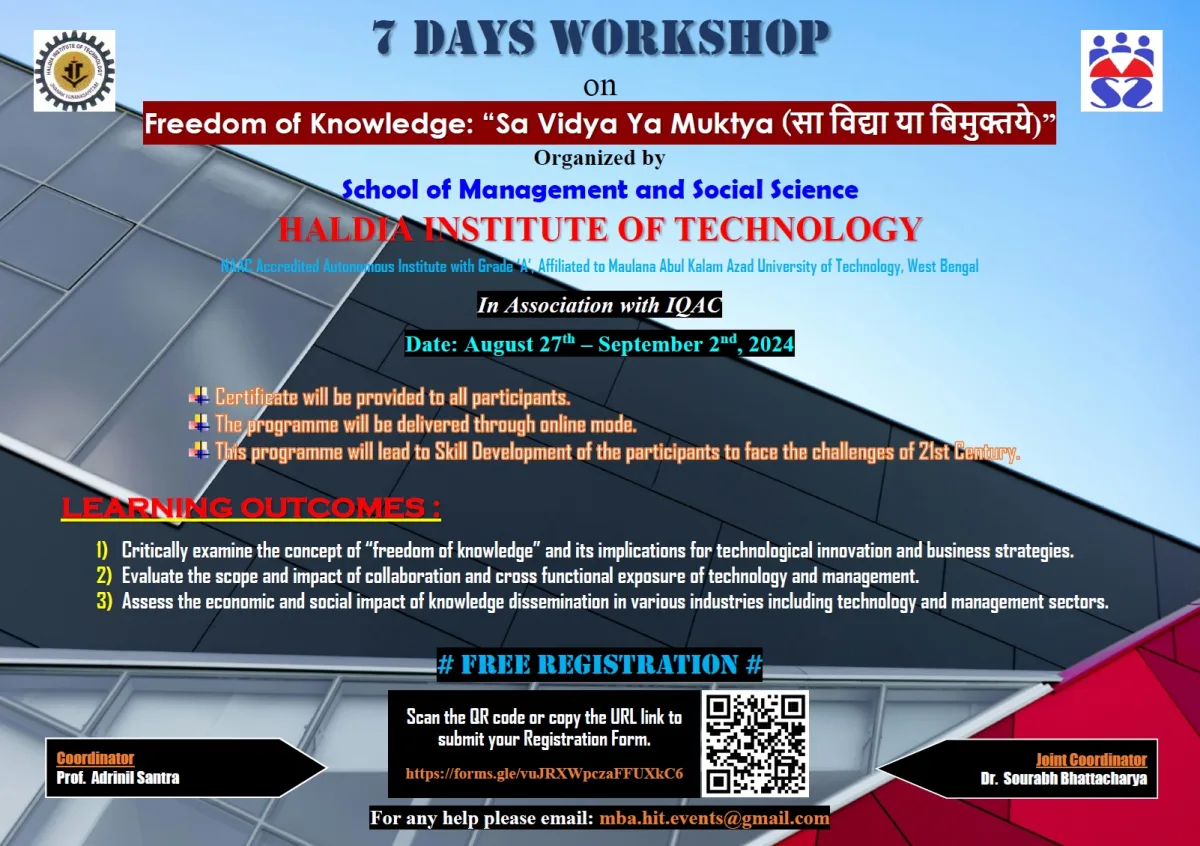 7 Days’ Workshop on ‘Freedom of Knowledge: Sa Vidya Ya Muktya’