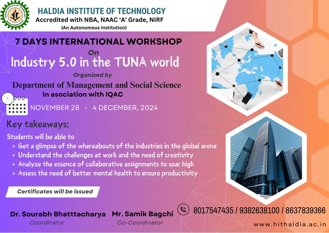 7 Days’ International Workshop on ‘Industry 5.0 in the TUNA World’