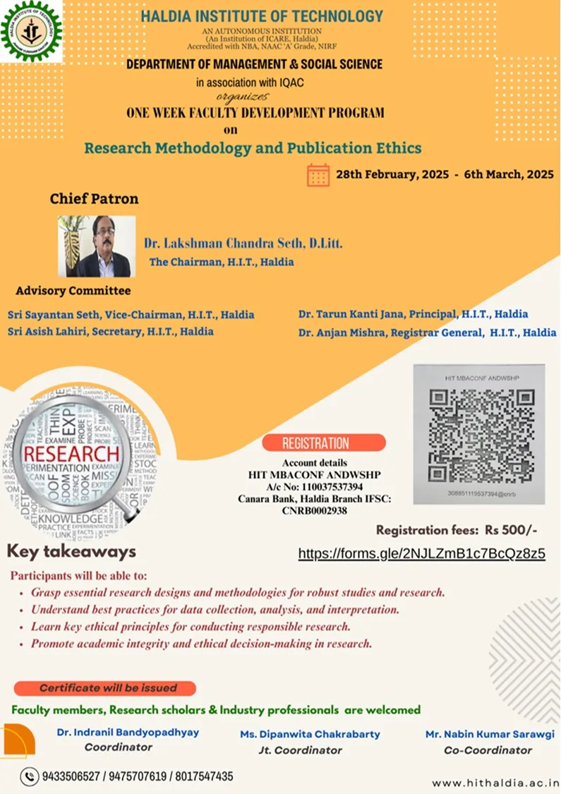 1 Week Faculty Development Program on ‘Research Methodology & Publication Ethics’