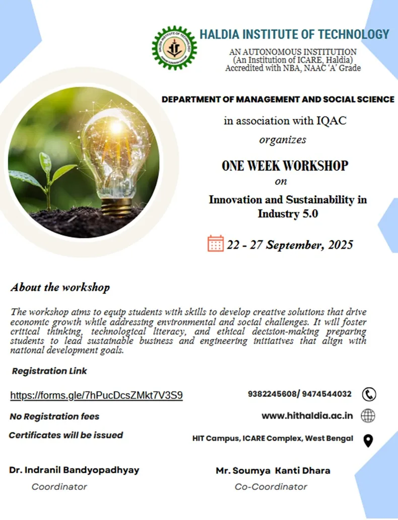 7 Days’ Workshop on ‘Innovation & Sustainability in Industry 5.0’